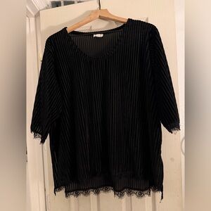 POL Black Pleated Women's Blouse